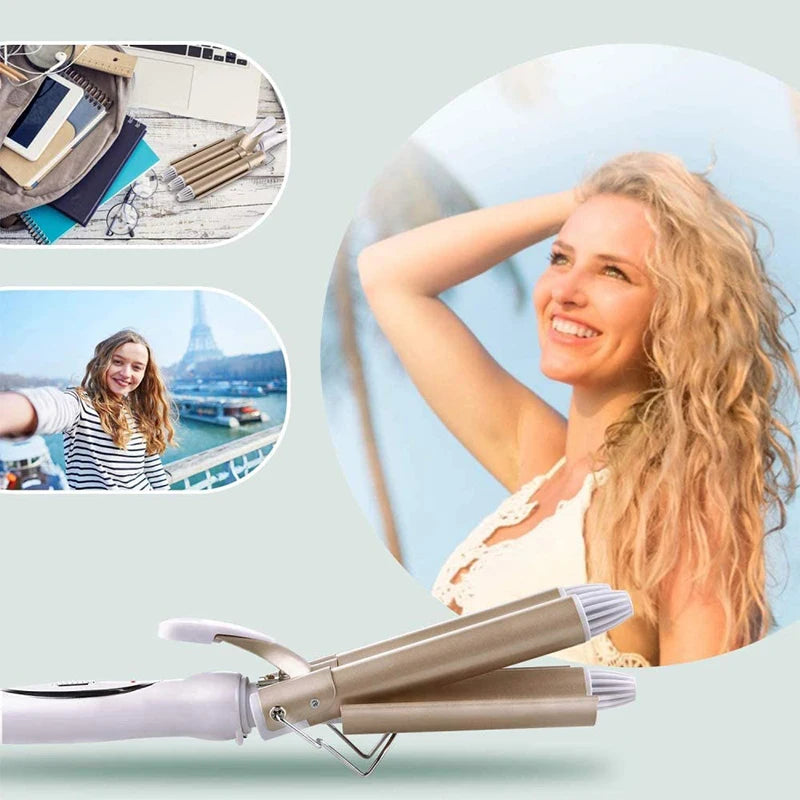 3 Barrel Crimper Roller Big Wave Electric Triple Barrel Curling Iron