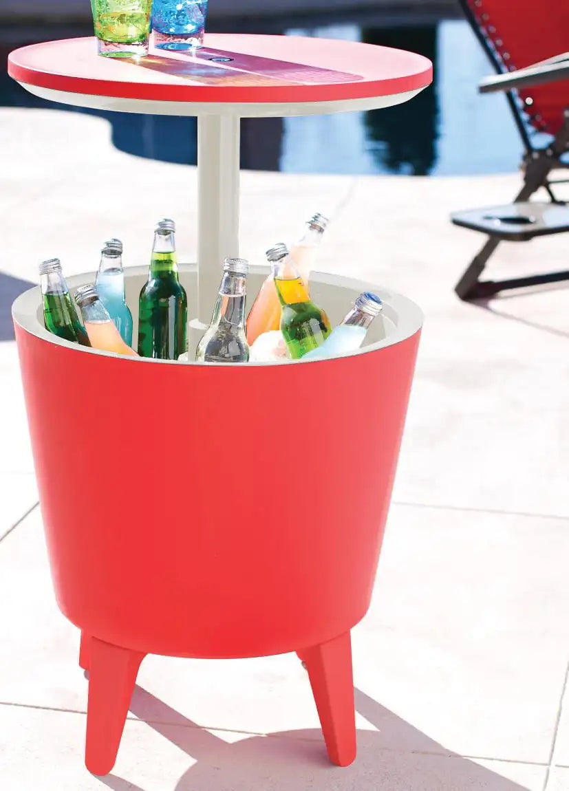 Modern Cool Bar and Side Table, Outdoor Patio Furniture with 7.5 Gallon Beer and Wine Cooler