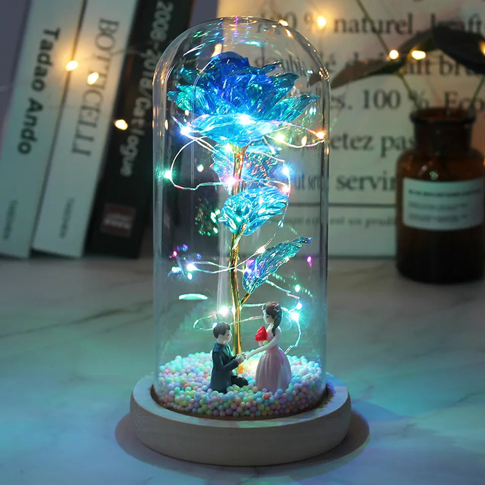 Hot LED Enchanted Galaxy Rose Eternal Beauty And The Beast Rose With Fairy Lights In Dome