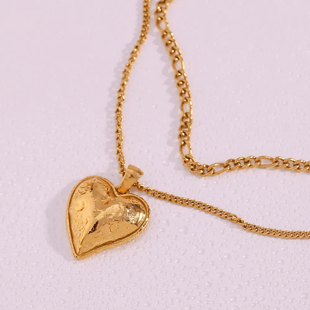 Gold Plated Casting Heart Pendant Double Layers Necklace