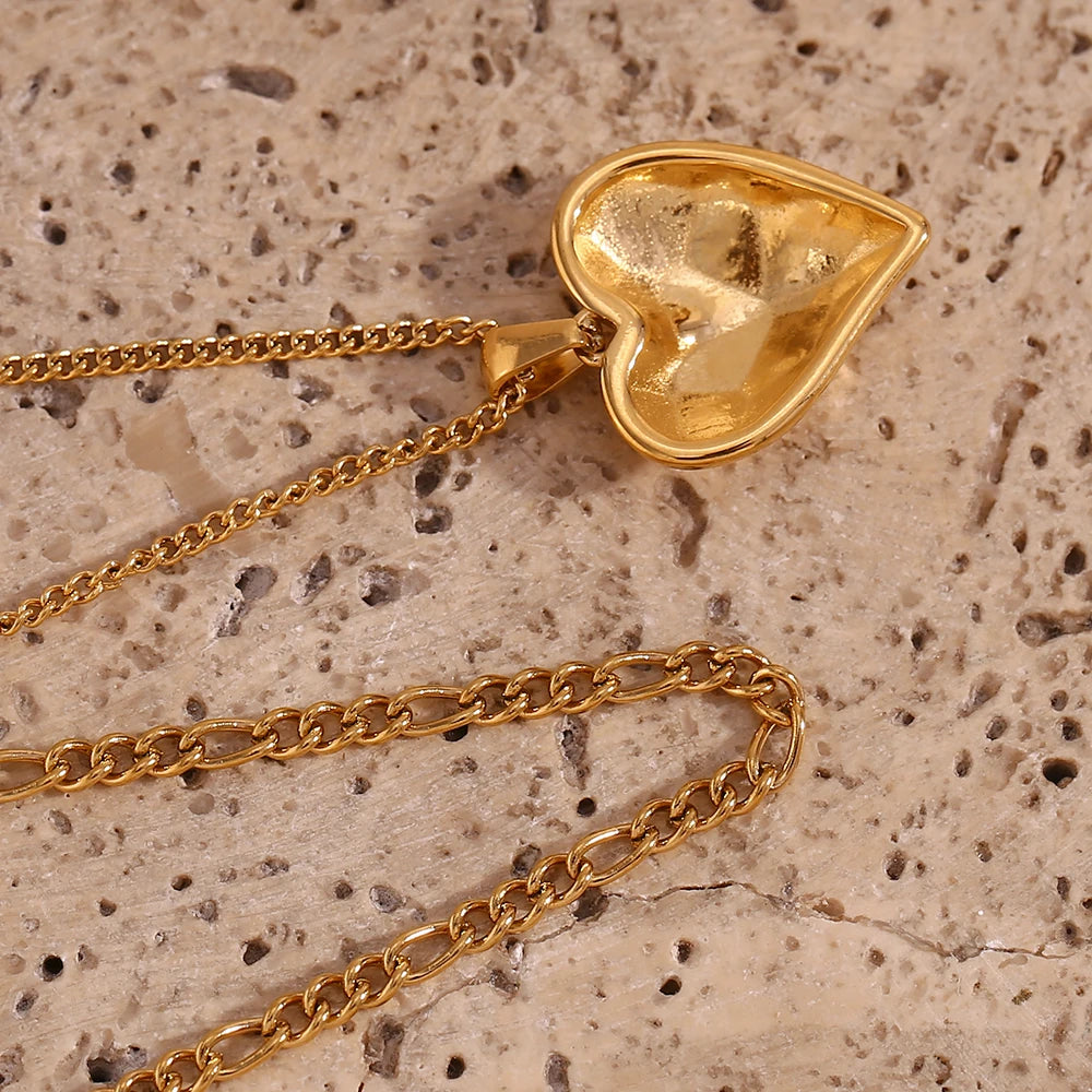 Gold Plated Casting Heart Pendant Double Layers Necklace