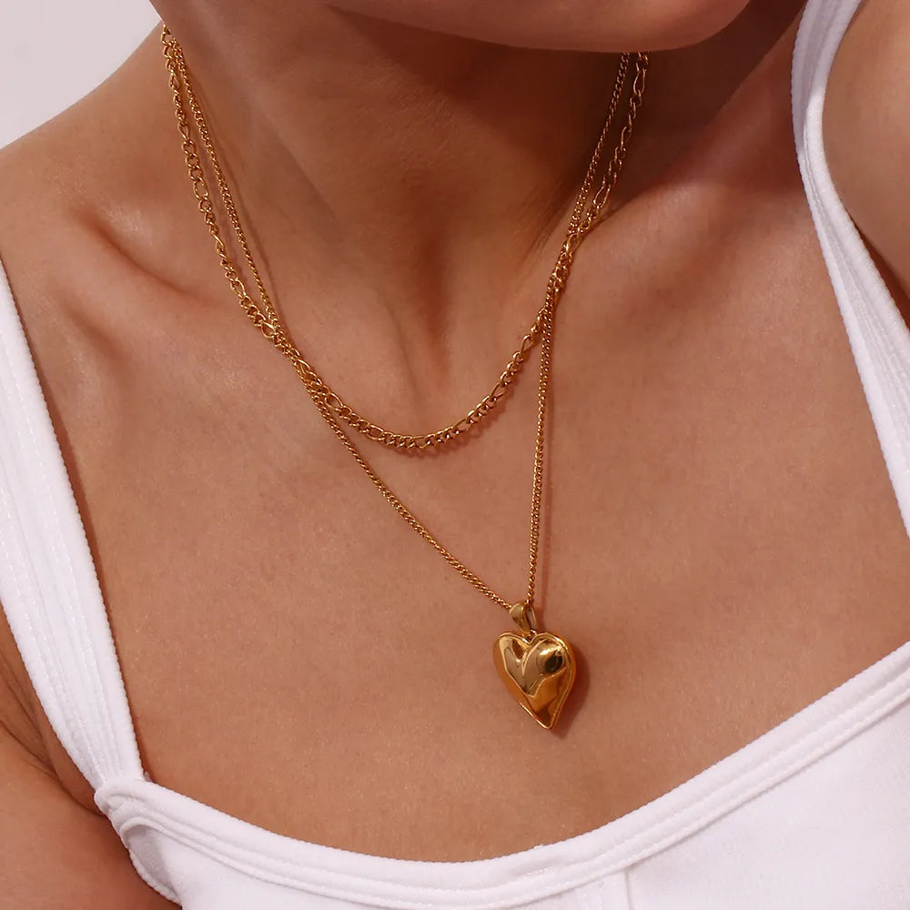 Gold Plated Casting Heart Pendant Double Layers Necklace