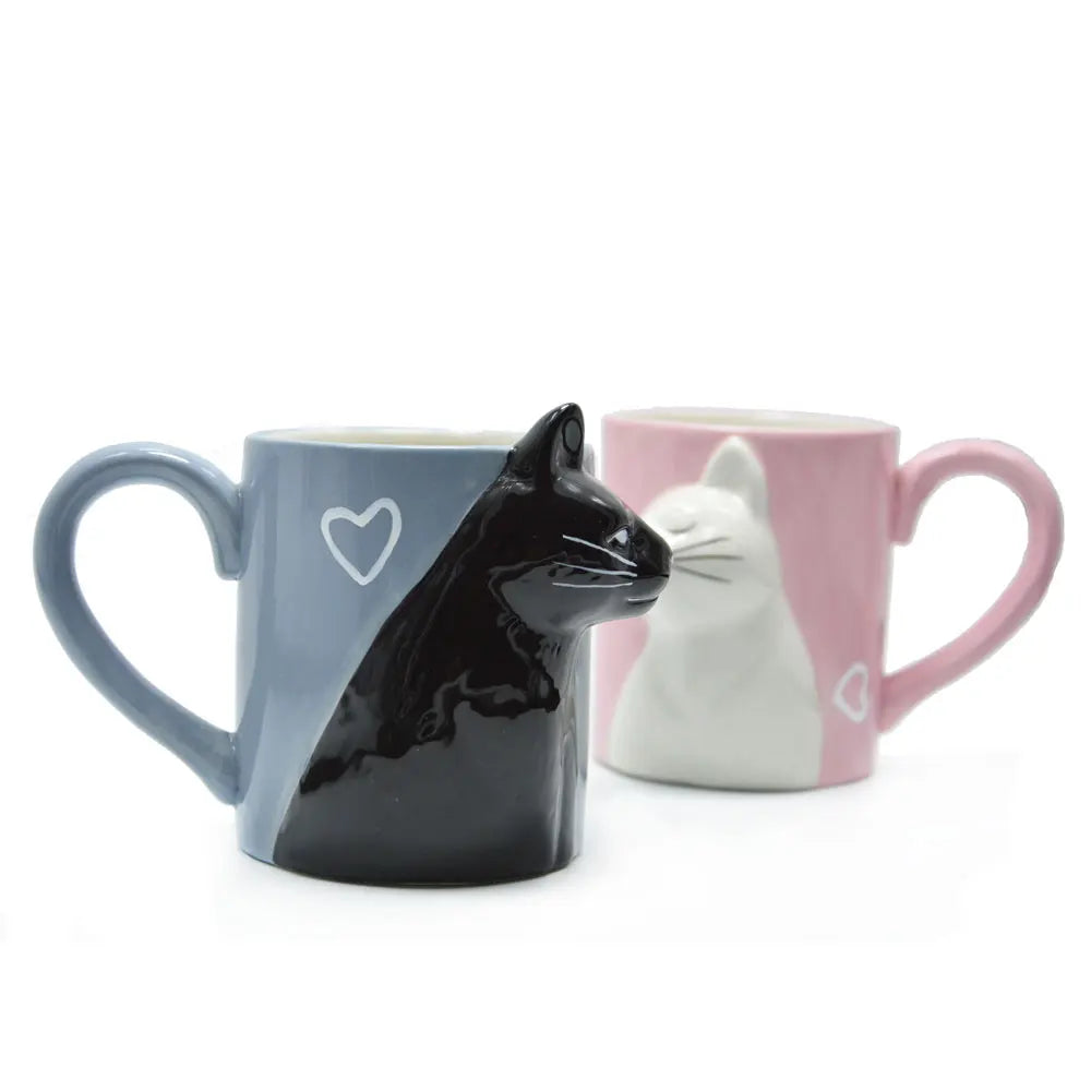 2pcs Luxury Kiss Cat Cups Couple Ceramic Mugs