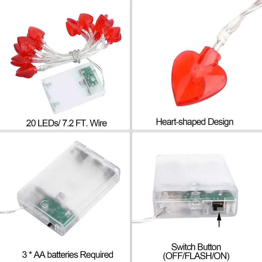 LED Valentine Fairy Heart String Lights Battery Operated