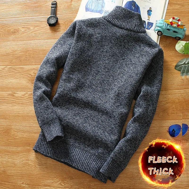 Winter Men's Fleece Zippered Turtleneck Sweater