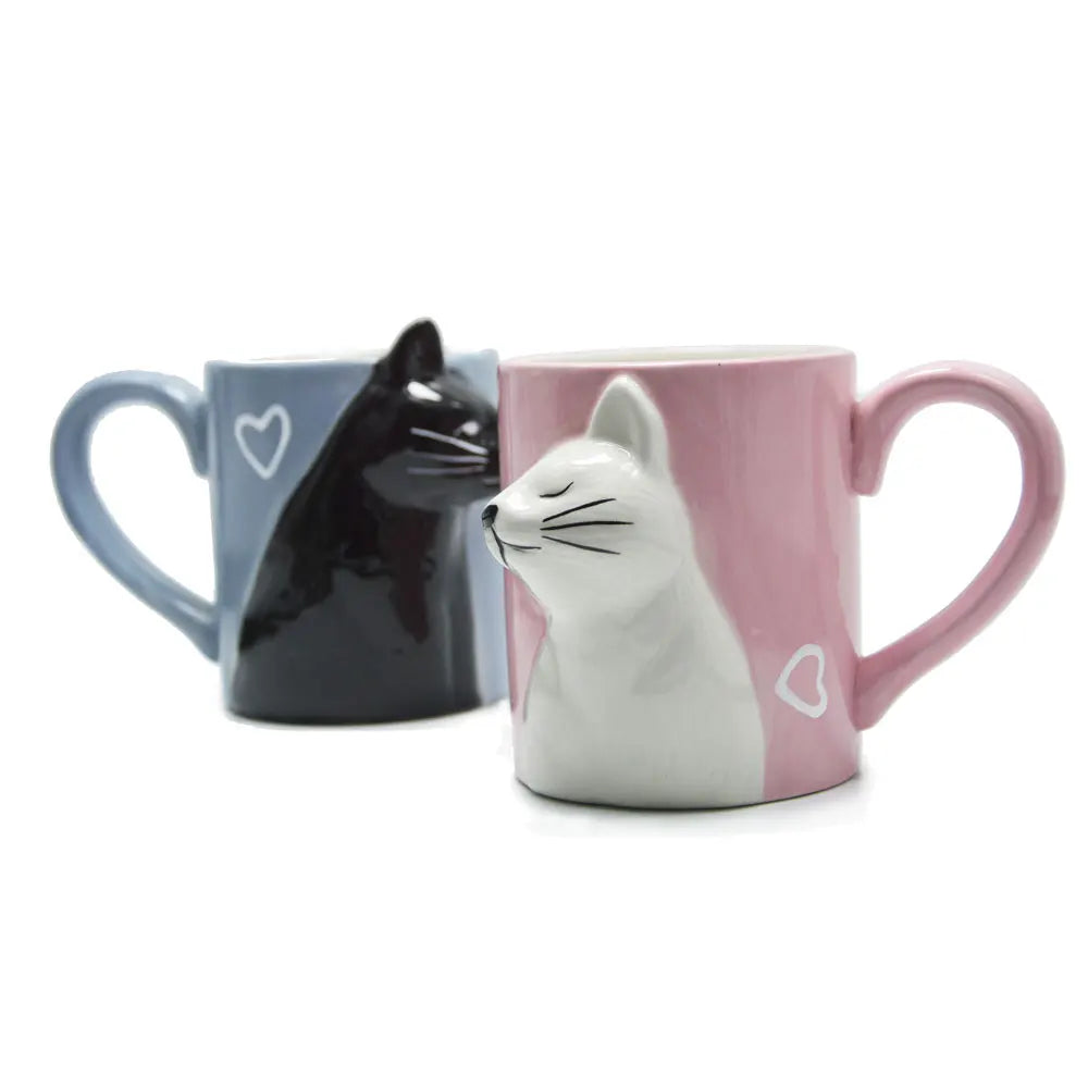 2pcs Luxury Kiss Cat Cups Couple Ceramic Mugs