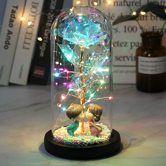 Hot LED Enchanted Galaxy Rose Eternal Beauty And The Beast Rose With Fairy Lights In Dome