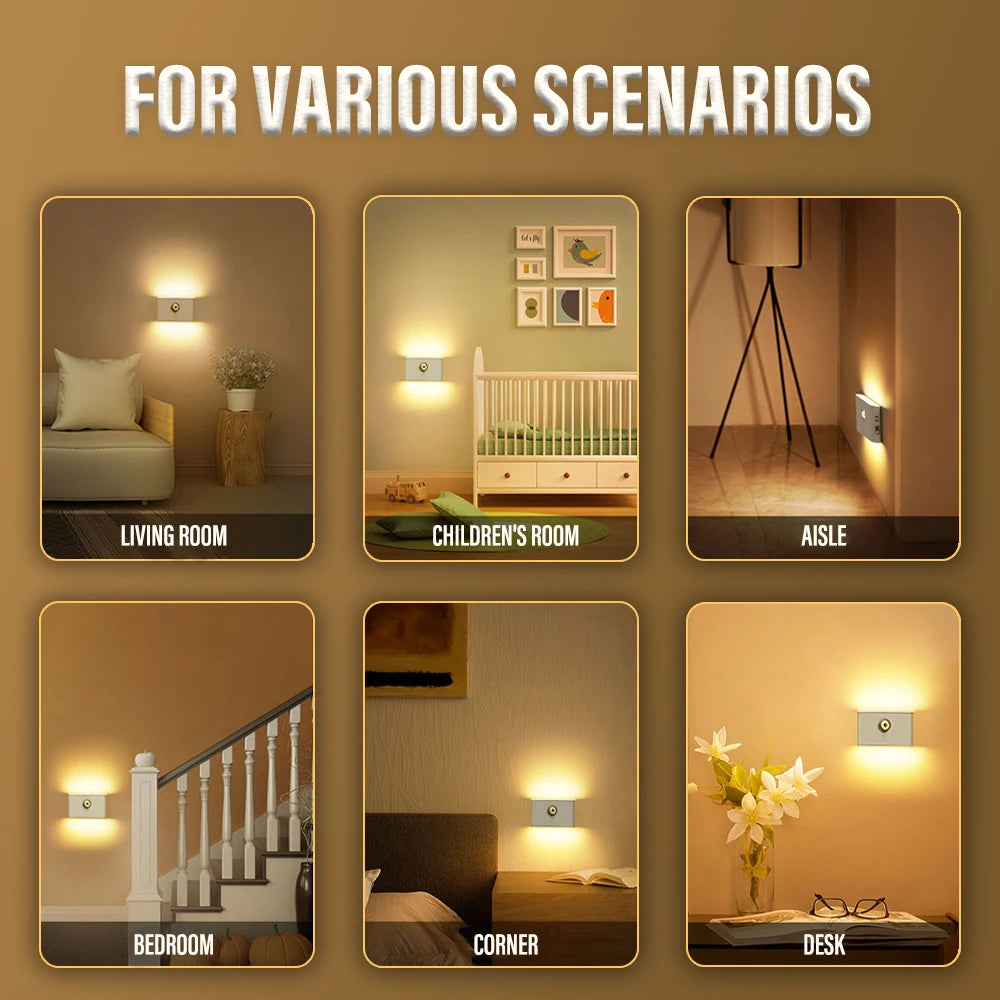 USB Recharge Wireless Light Human Body Sensor Switch Home Decor Indoor lighting Bedroom Bedside Corridor Lamps LED Night Lamp