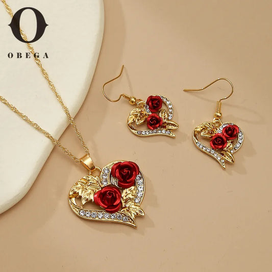 Obega Creative Love Rose Heart Pendant Necklace For Women Exquisite Zircon Forever Necklace Romantic Valentine's Day Jewelry