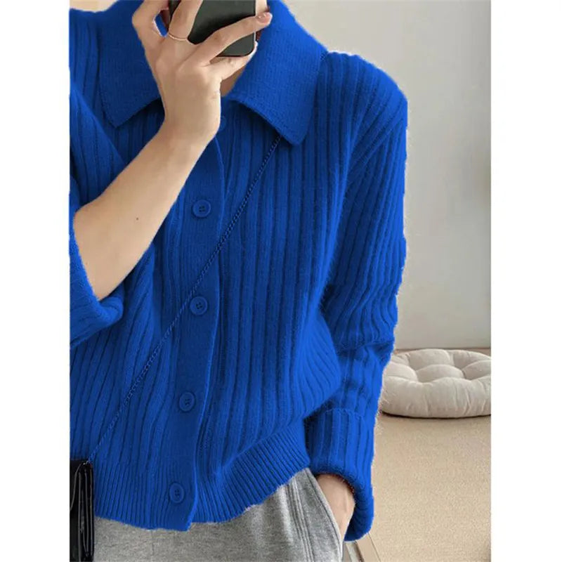 Rimocy Turn Down Knit Cardigan