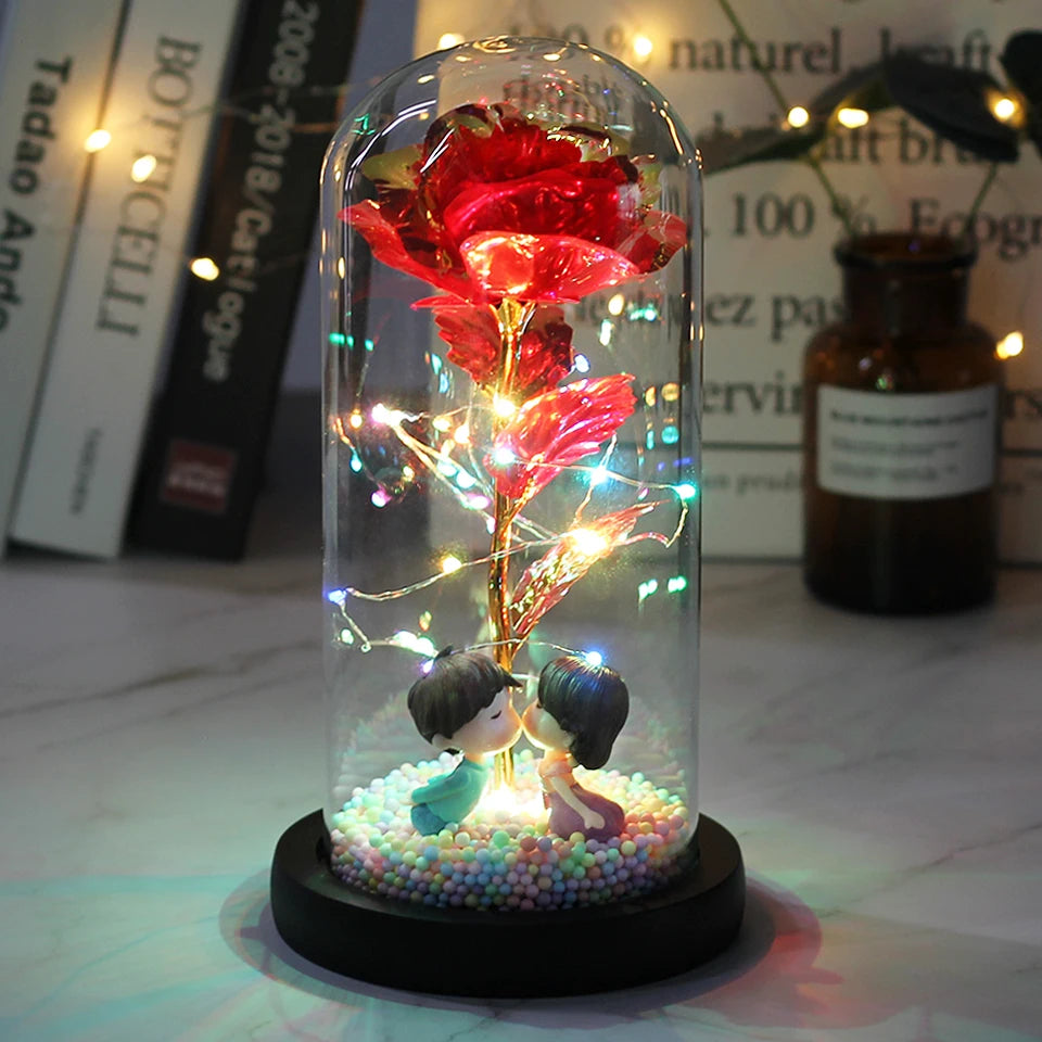 Hot LED Enchanted Galaxy Rose Eternal Beauty And The Beast Rose With Fairy Lights In Dome