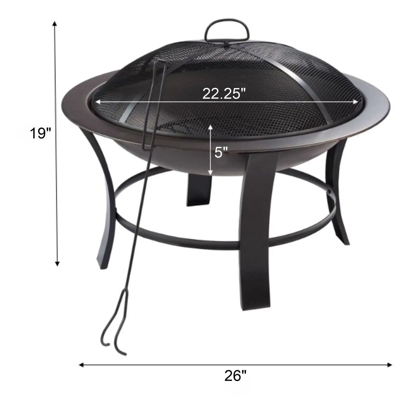 26" Metal Round Outdoor Wood-Burning Fire Pit