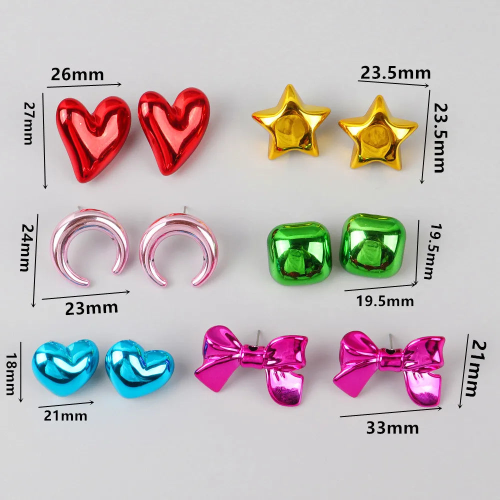 New 6 pair/set Metallic Color Acrylic Y2K Stud Earrings for Women