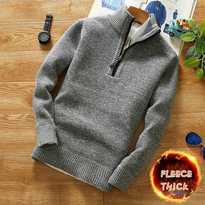 Winter Men's Fleece Zippered Turtleneck Sweater