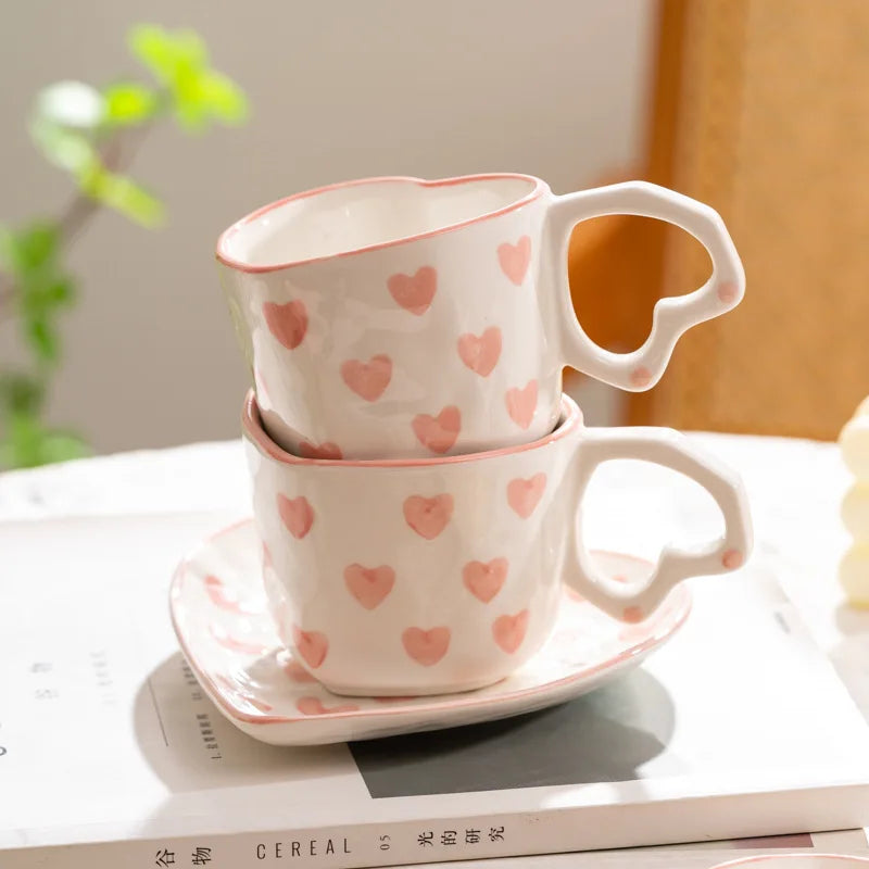 Novelty Hand Painted Love Mug Creative Heart Handle