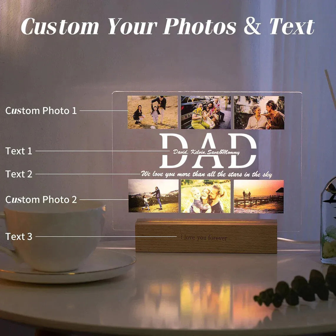 Personalized Custom Photo Text 3D Acrylic Lamp Customized Bedroom NightLight