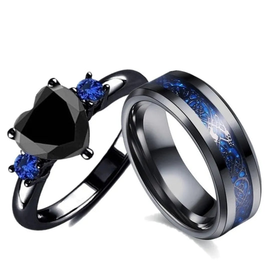 Charm Couple Rings Men Stainless Steel Celtic Dragon Ring Black Zircon Women's Wedding Band Rings Set Valentine's Day Jewelry