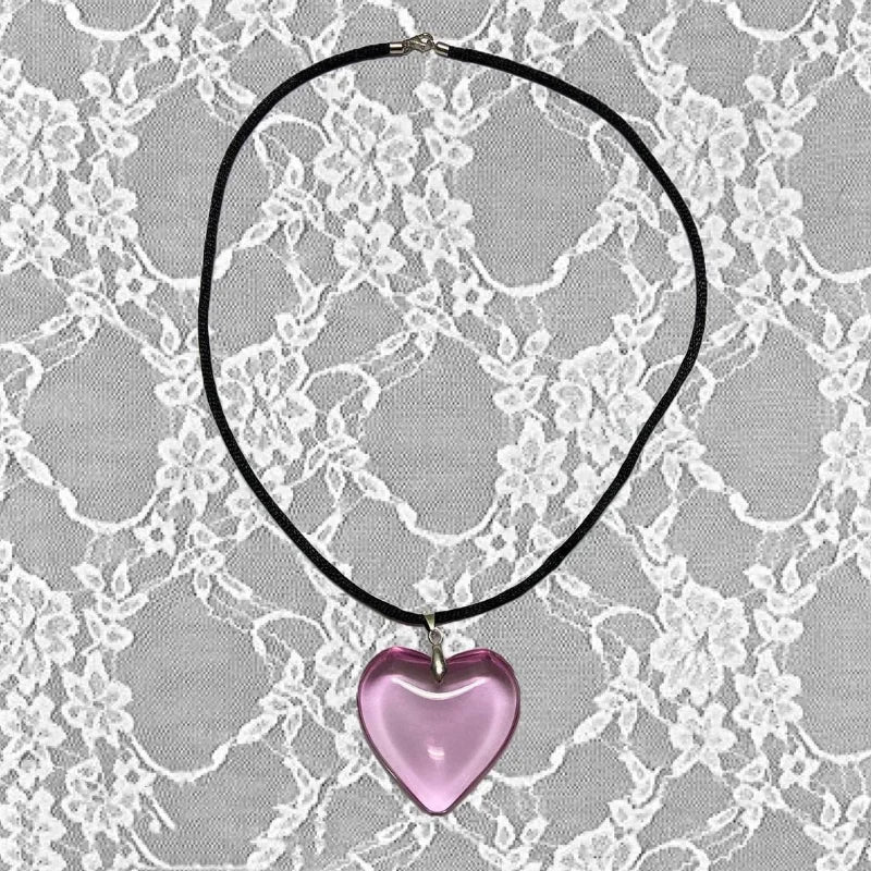 2000s Aesthetic Y2k Love Heart Necklace for Women Fashion Grunge Hip Hop Pink Hearts Pendants Necklaces Girl Rave Gift Jewelry