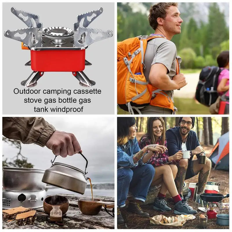 Camping Portable Gas Stove Foldable Mini High Power Grill Outdoor Cookware Windproof Safe BBQ Grill with Free Storage Bag