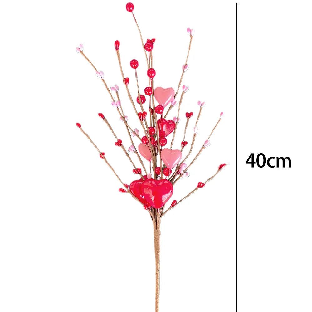 4PCS Artificial Red Berry Flower Stems Heart Shaped