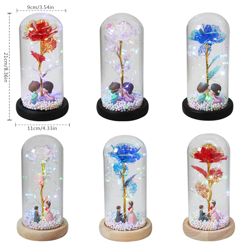 Hot LED Enchanted Galaxy Rose Eternal Beauty And The Beast Rose With Fairy Lights In Dome