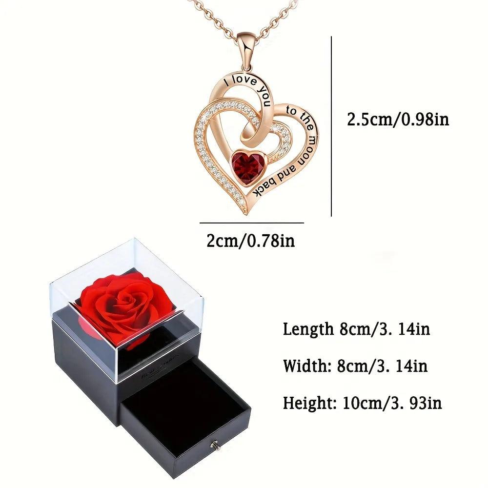 Luxury Love Heart Zircon Necklace With Rose Gifts Box For Women