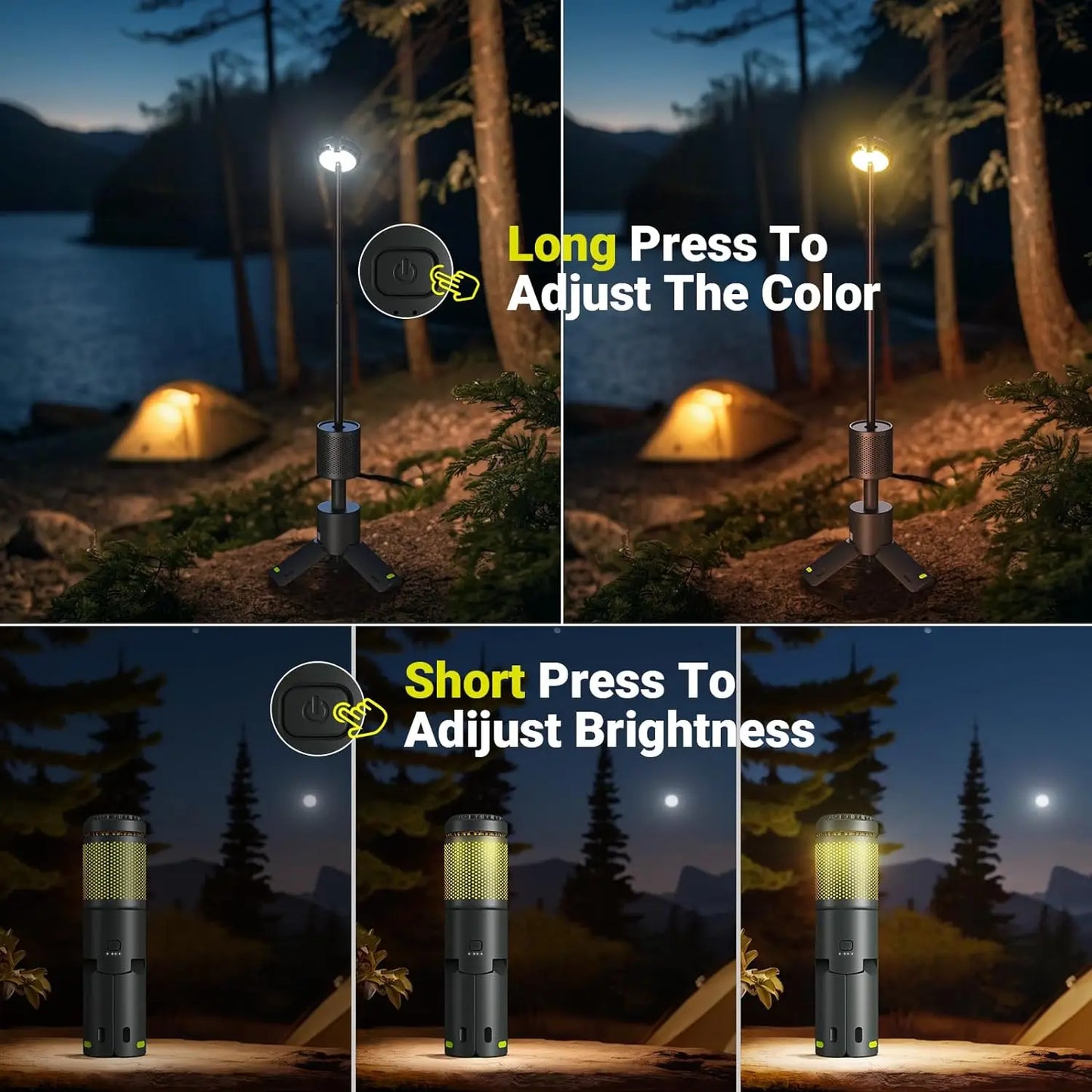 LED Outdoor Camping Lantern, UBS Rechargeable, Adjustable Color Temperature Outdoor Portable Lantern, IP65 Waterproof, Retractab