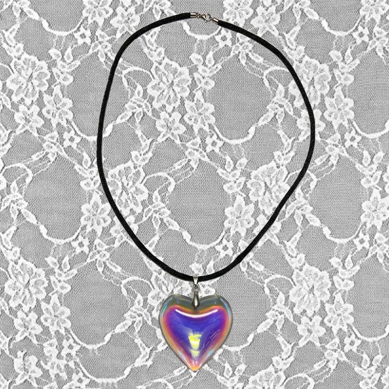 2000s Aesthetic Y2k Love Heart Necklace for Women Fashion Grunge Hip Hop Pink Hearts Pendants Necklaces Girl Rave Gift Jewelry