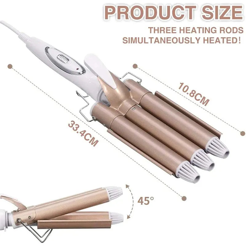 3 Barrel Crimper Roller Big Wave Electric Triple Barrel Curling Iron