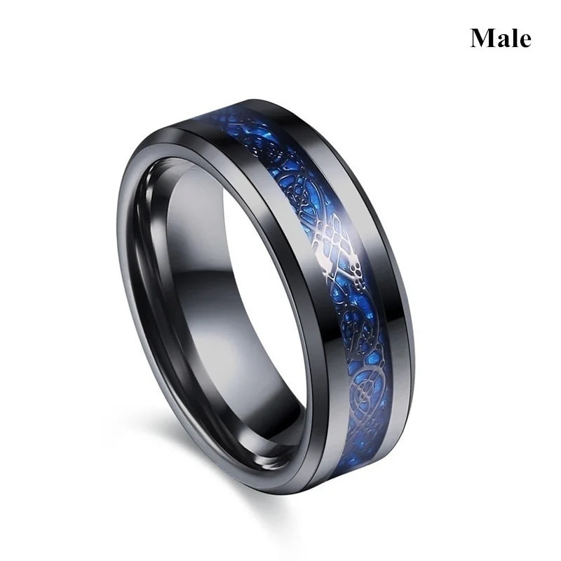 Charm Couple Rings Men Stainless Steel Celtic Dragon Ring Black Zircon Women's Wedding Band Rings Set Valentine's Day Jewelry