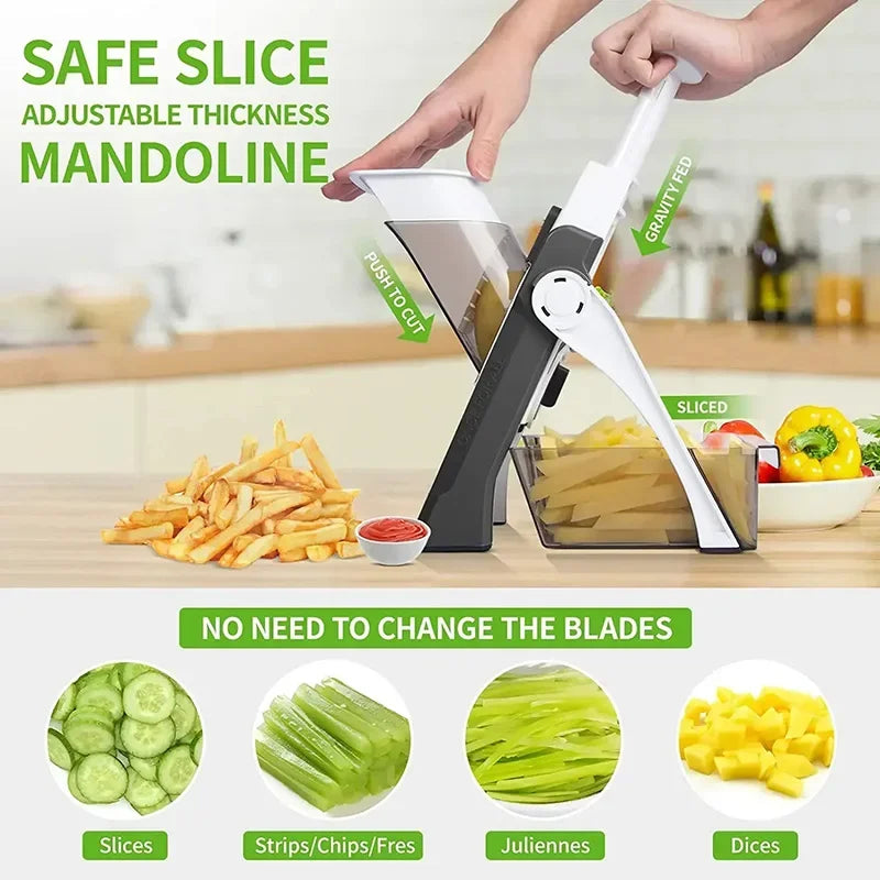 5 in 1 Manual Vegetable Cutter Safe Mandoline Fruit Veggie Food Chopper Potato Shreds Lemon Slicer Onion Grater Kitchen Gadgets