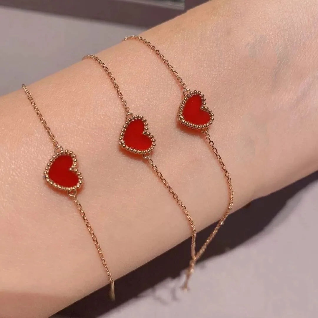 Red Chalcedony Rose Gold Love Heart Shape Bracelet