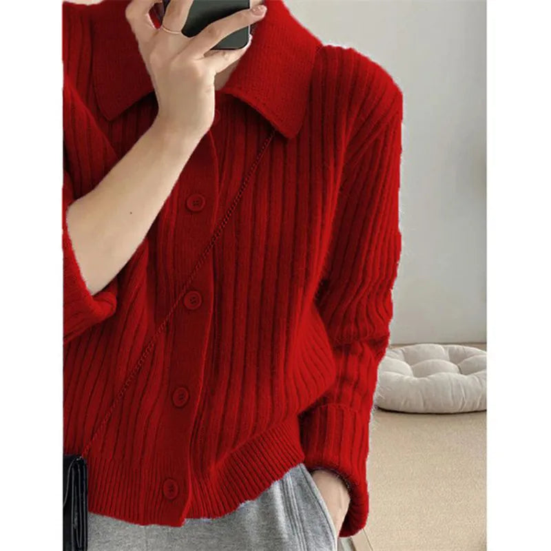 Rimocy Turn Down Knit Cardigan