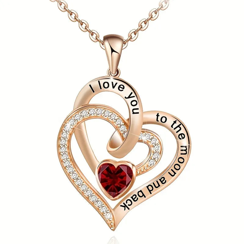 Luxury Love Heart Zircon Necklace With Rose Gifts Box For Women