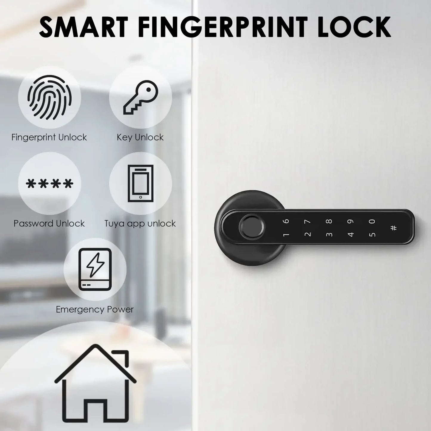 For TUYA APP Remote Control Smart Fingerprint Password Lock Biometric Fingerprint Smart Door Lock Keyless Entry Door Knobs Lock