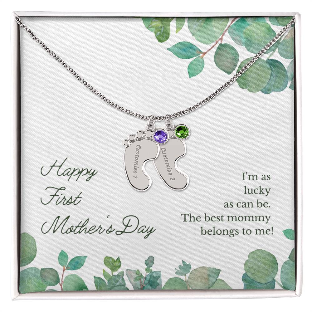 Baby Feet with Birthstones Necklace - First Mother's Day