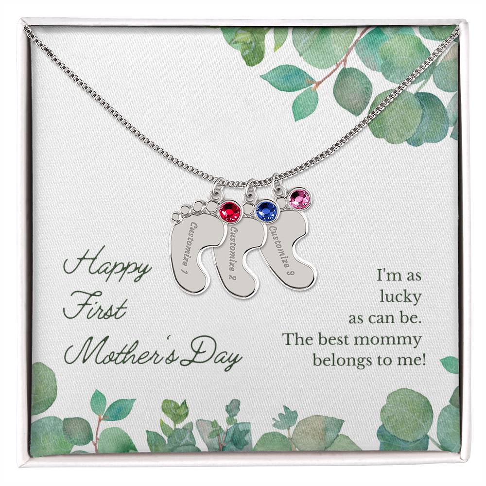 Baby Feet with Birthstones Necklace - First Mother's Day