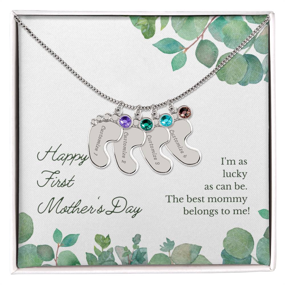 Baby Feet with Birthstones Necklace - First Mother's Day