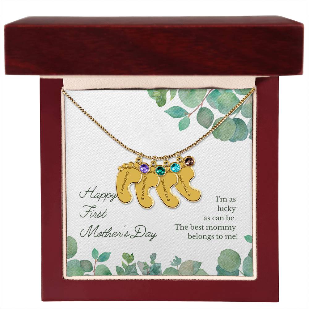 Baby Feet with Birthstones Necklace - First Mother's Day